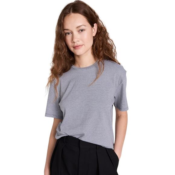 Theory Perfect Stripe Tee In Charcoal Multi Stripe, Size Small - Picture 1 of 5